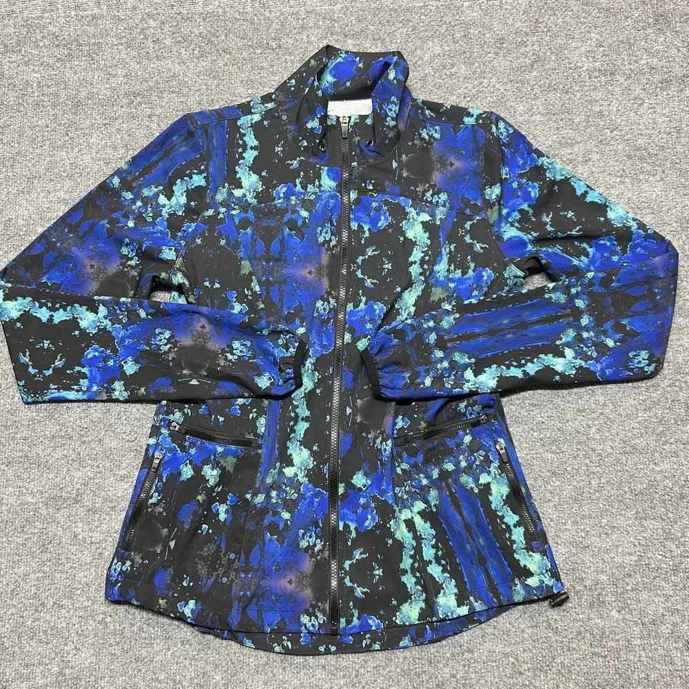 Fabletics Jacket Womens Small Blue Tie Dye Windbreaker Full Zip Thumbholes